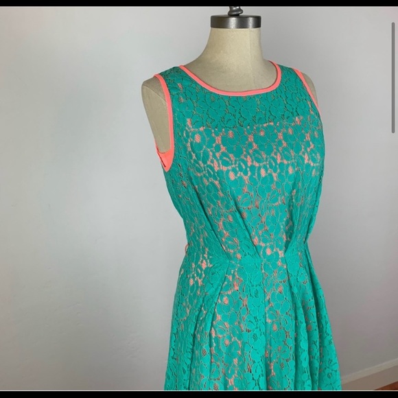 Eva Franco Teal & Pink Lace Dress - Picture 3 of 7